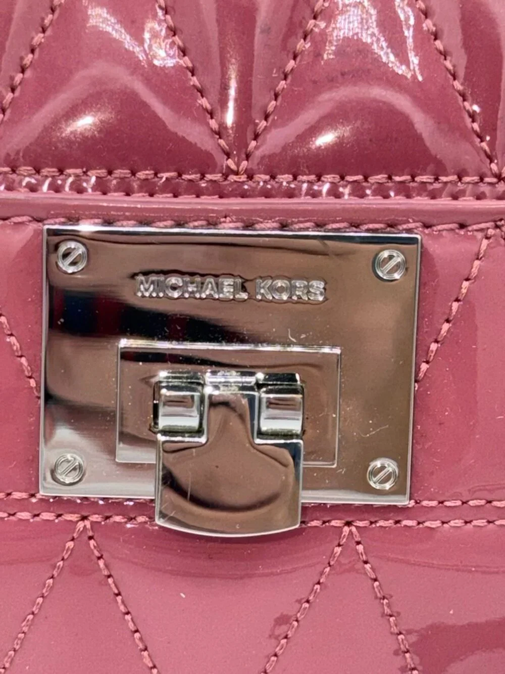 Michael Kors Pink Patent Leather Quilted Satchel Crossbody Bag